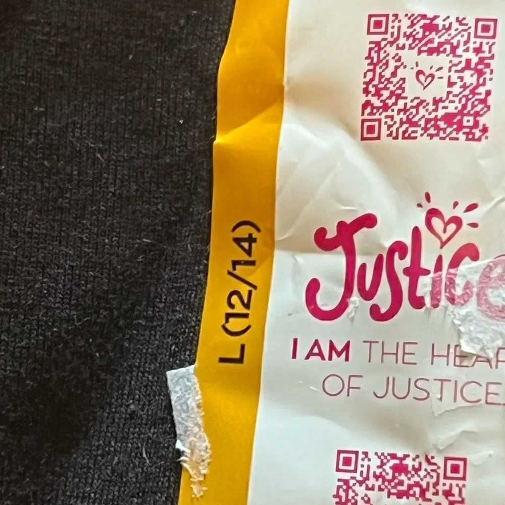 Justice (NWT) black leggings with purple & orange glitter letters size L 10/12